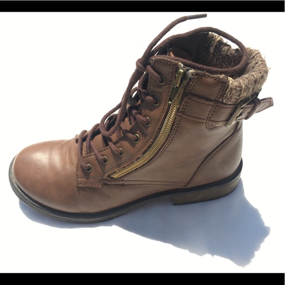 Combat Low Heel Lace up Zipper Boots. Womens 4 - Picture 3 of 11